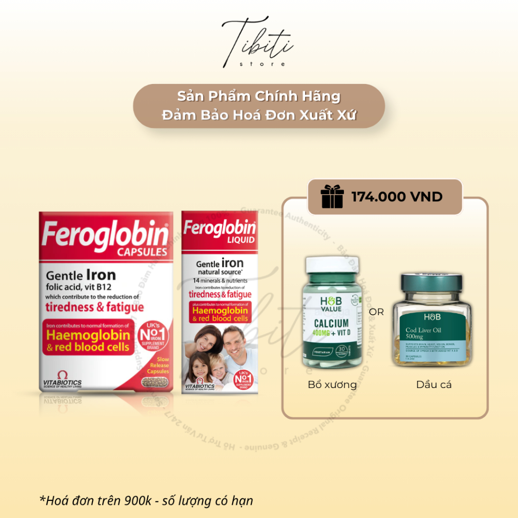 Combo Vitamin Bổ Sung Sắt + B12 Vitabiotics Feroglobin B12 Nội Địa UK