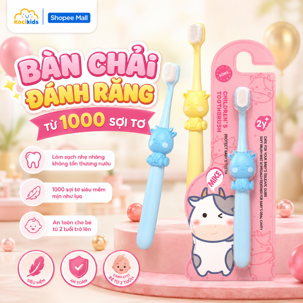 Bàn chải đánh răng cho bé được làm từ hàng vạn sợi tơ siêu mềm