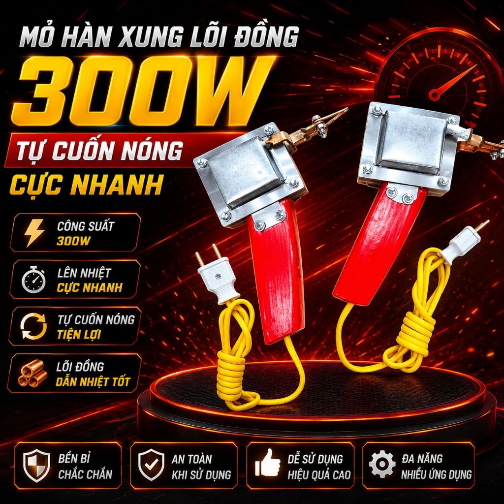 Mỏ Hàn Xung Lõi Đồng 300W Tự Cuốn | Mỏ Hàn Thiếc Nóng Nhanh Công Suất Lớn