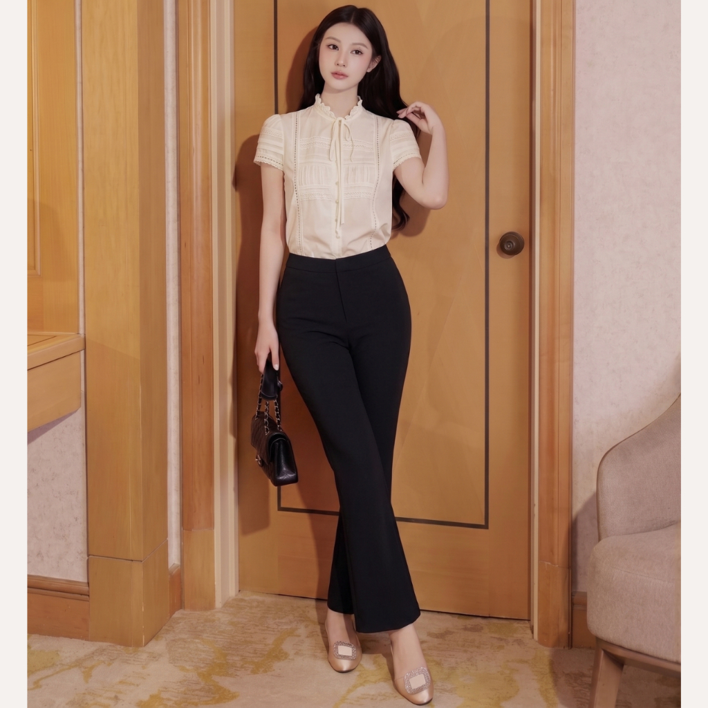 Quần tây nữ ống loe cạp cao tôn dáng, quần vải công sở co giãn cao cấp Linly Store QD-D6 | BigBuy360 - bigbuy360.vn