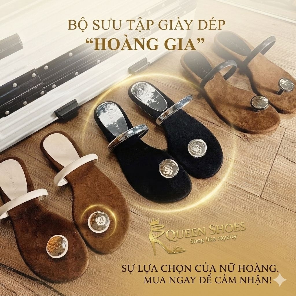 Queen shoes - Guốc nữ mũi tròn quai kẹp khóa nấm, gót mới cao 3cm