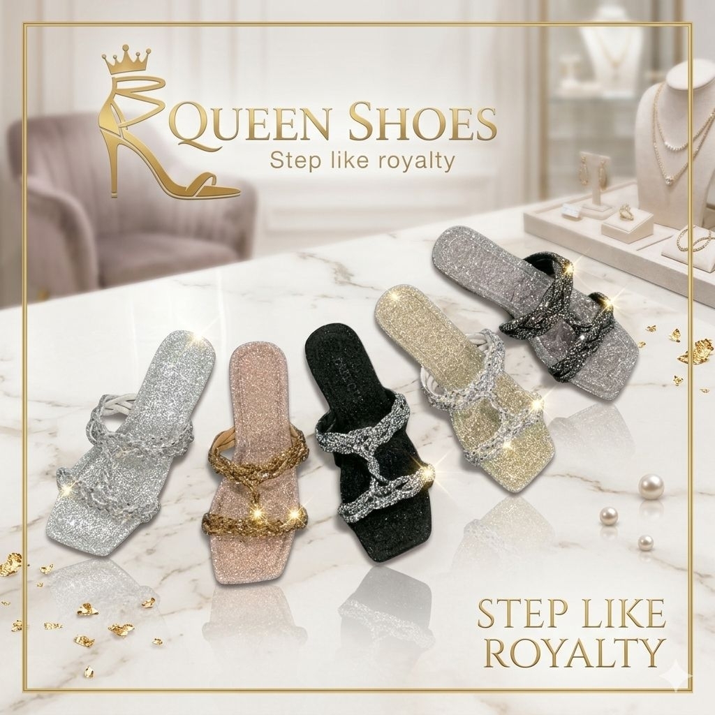 Queen shoes - Mũi Vuông Dây Đá Xoắn Đồng Hồ Cát, Đế Chống Trơn Trượt.