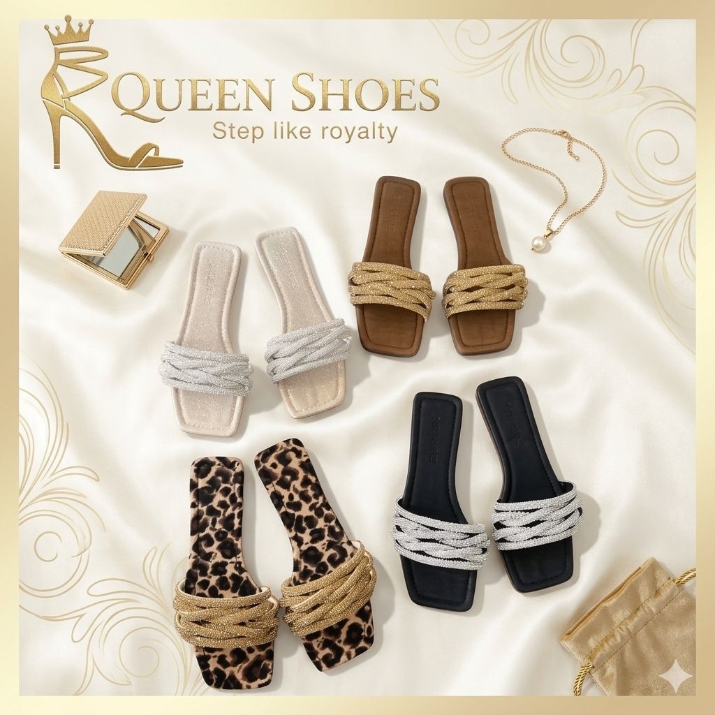 Queen shoes - Dép Lê Mũi Vuông Quai Đá Ngang Xoắn Kép êm Chân.