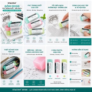 Gôm trong suốt, chất liệu PVC cao cấp, siêu sạch không để lại vết bẩn vụn | Stacom ER108