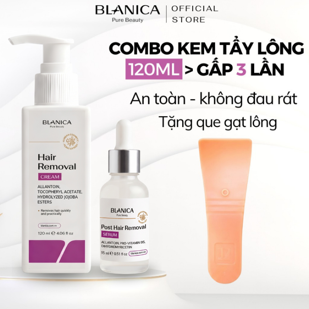 Combo kem tẩy lông BLANICA tẩy sạch lông vùng kín, tay, chân, nách, dịu nhẹ không gây kích ứng da 120ml