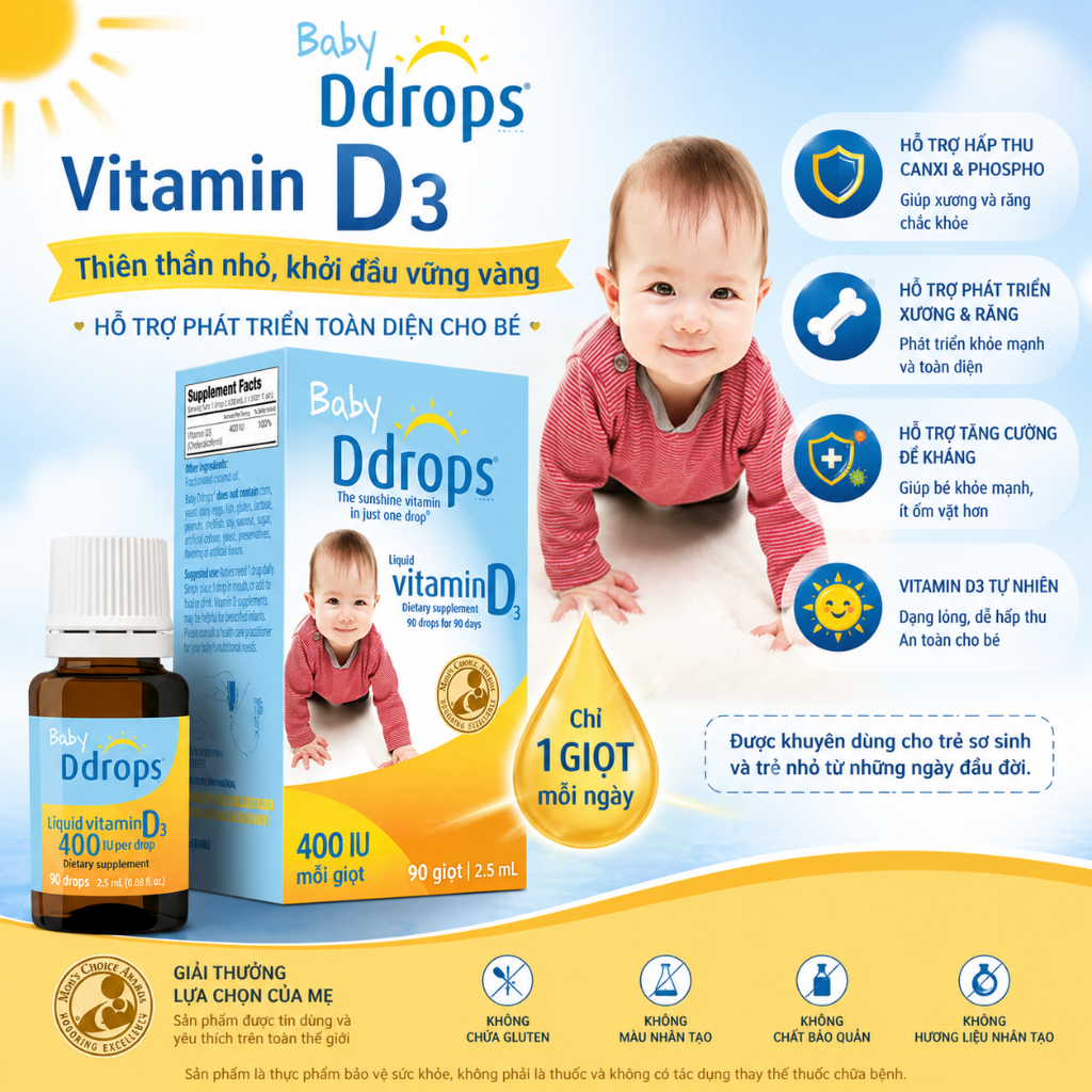 Baby Ddrops Liquid Vitamin D3 400 IU ozslim bổ sung D3 dạng giọt 2.5ml