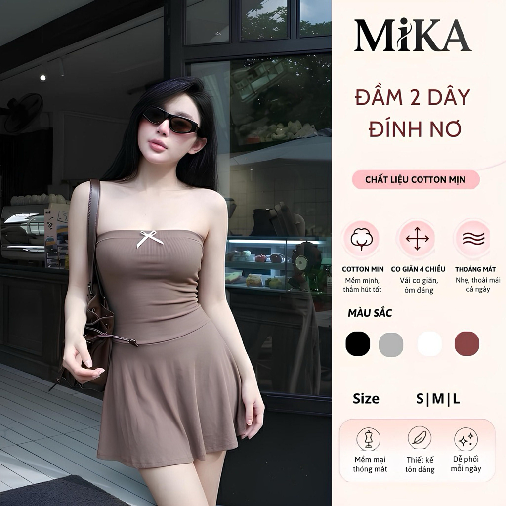 Đầm Ống Nữ Chất Tăm Mềm Mịn Đính Nơ Ngực  Form Xòe Ngắn Tôn Dáng Basic MIKA D1