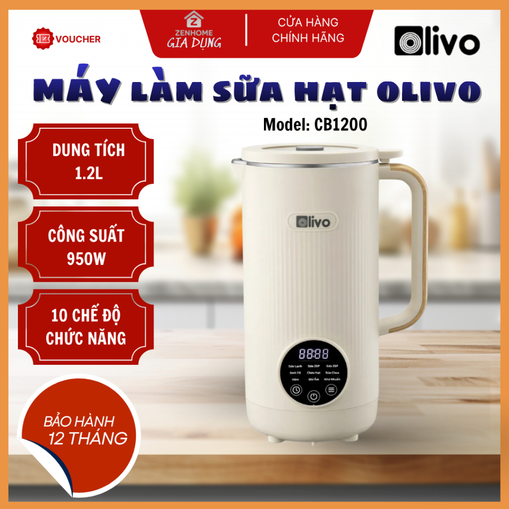 Máy Làm Sữa Hạt OLIVO CB1200 Công Suất Mạnh Xay Mịn Không Cần Lọc, Chống Trào Tuyệt Đối An Toàn - Ze