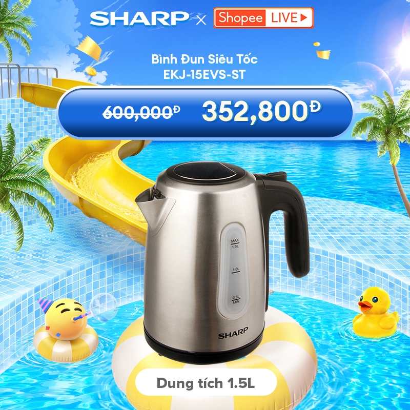 Bình Đun Siêu Tốc 1.5 Lít SHARP EKJ-15EVS-ST Vạch báo nước, Cảm biến nhiệt FADA