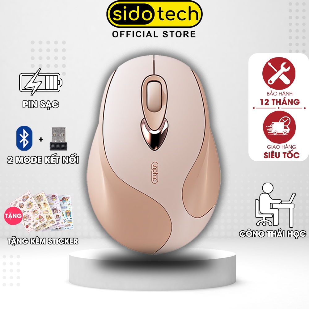 Chuột không dây bluetooth hồng cute SIDOTECH M8 chống ồn tắt âm pin sạc cho máy tính laptop