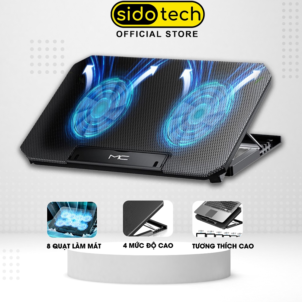 Đế tản nhiệt laptop SIDOTECH Q100 với 2 quạt lớn làm mát nhanh chống ồn led gaming 4 mức điều chỉnh 