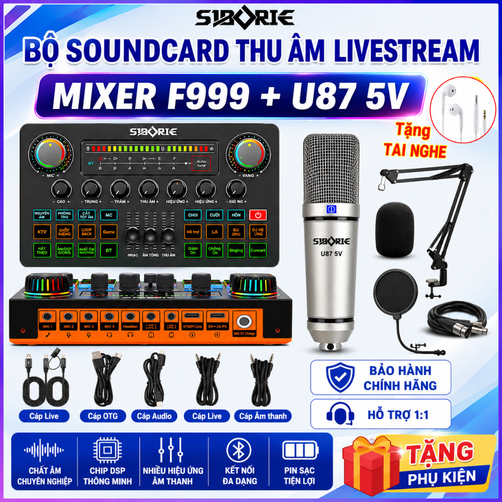 Combo Mic Thu Âm U87 5V + Soundcard F999 Ultra | Bộ Thiết Bị Livestream Hát Karaoke Đầy Đủ Phụ Kiện