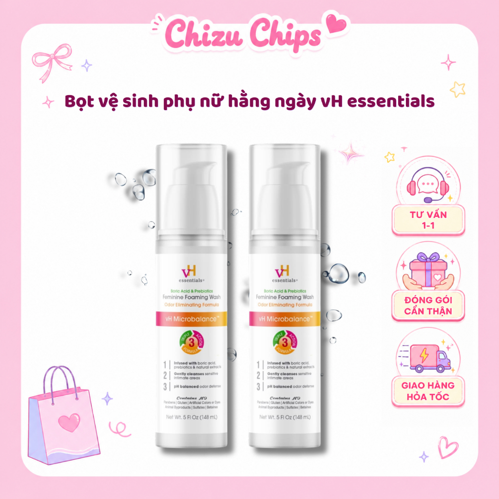 Dung dịch vệ sinh phụ nữ có Acid Boric vH essentials Dạng Foarming 148ml