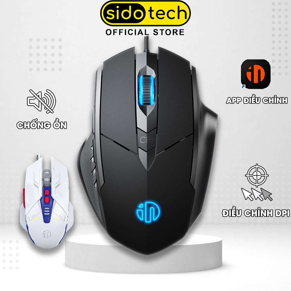 Chuột gaming chơi game máy tính SIDOTECH Inphic W1 Esport có dây silent 7200 DPI Led RBG phù hợp lap