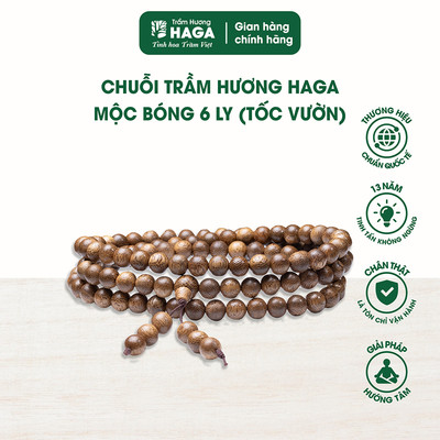 Vòng tay trầm hương chuỗi tràng 108 hạt HAGA mộc bóng, thu hút tài lộc,xua đuổi tà khí,bình an,may mắn,thơm trầm, 6/8 ly