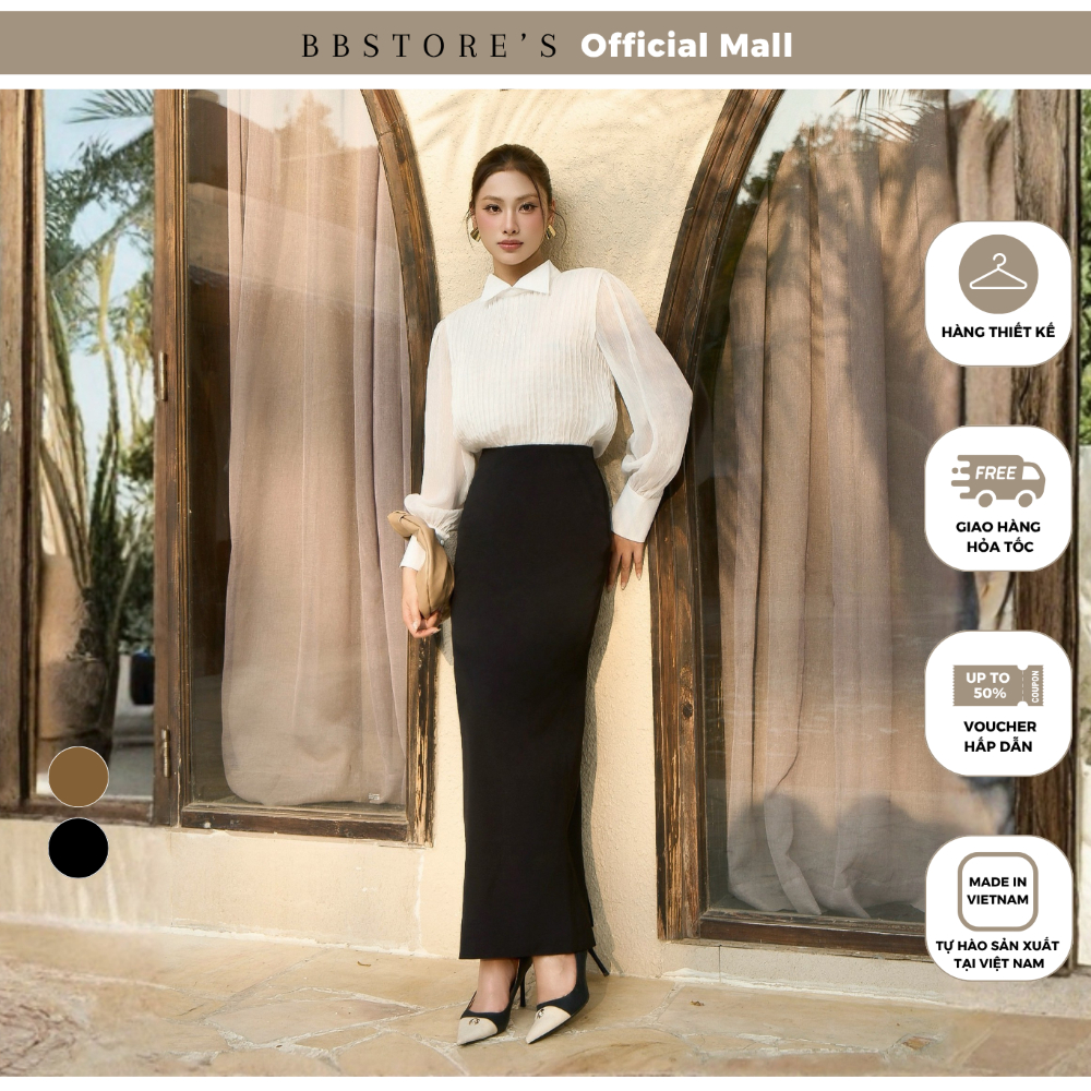 GRACY BY BBSTORE'S - Chân Váy Suông Công Sở Carolan Dài Xẻ Sau Thanh Lịch - VAA61V