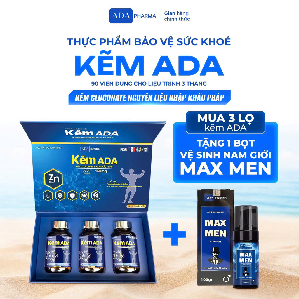 Kẽm ADA 150mg Kẽm Gluconate Nguyên Liệu Nhập Pháp. - Hỗ trợ tăng cường sức khỏe, đề kháng + Quà tặng