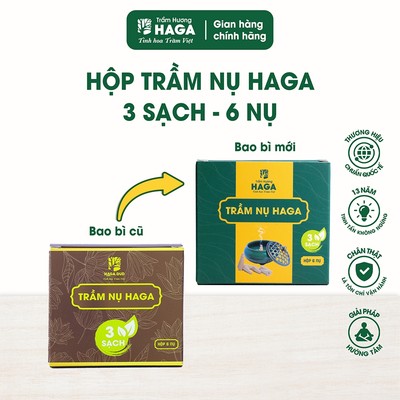 Hộp 6 Nụ trầm hương HAGA 3 sạch nguyên chất, xông nhà tẩy uế, đốt bàn thờ thu hút tài lộc,khói ngược