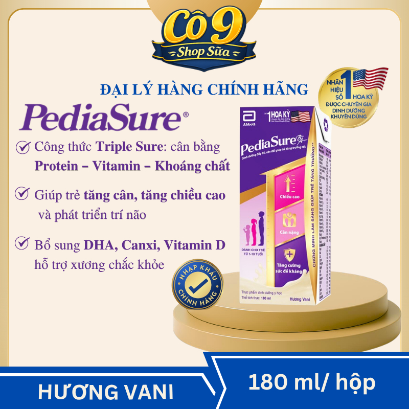[180ml] Thực phẩm dinh dưỡng y học cho trẻ 1-10 tuổi : Pediasure hương vani 180ml