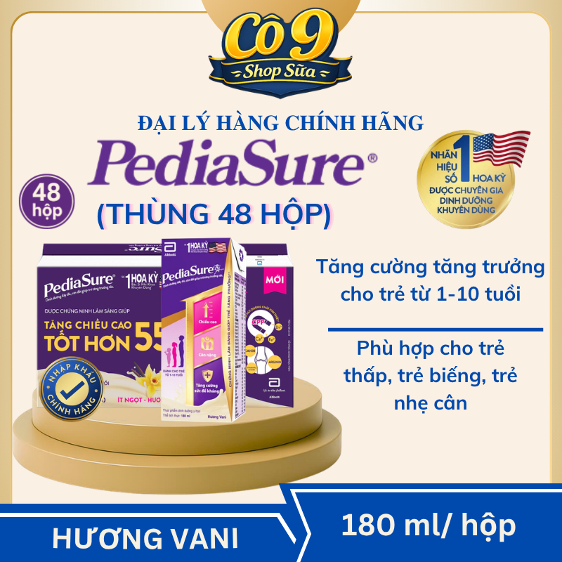 Thùng 48 hộp - [180ml] Thực phẩm dinh dưỡng y học cho trẻ 1-10 tuổi : Pediasure hương vani 180ml