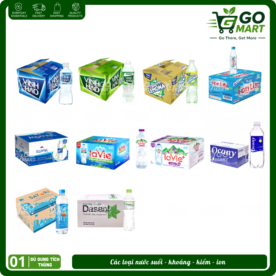 [có Hỏa Tốc HCM] Nước khoáng / Nước Kiềm LAVIE AQUAFINA DASANI IONLIFE SATORI OCANY.Gomart