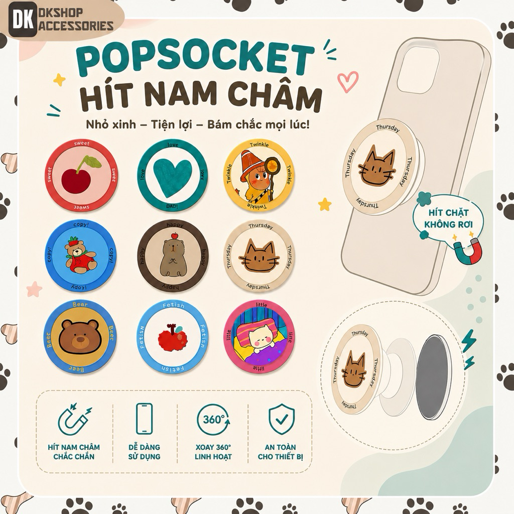Popsocket Từ Tính Dễ Thương Xoay 360 – Hít Nam Châm Chắc Chắn DKshop