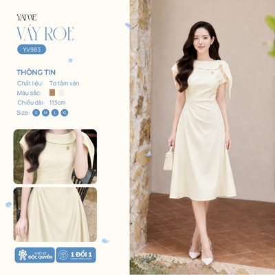 Váy Thiết Kế Nữ YAME Cố Điệu , Eo Xếp Ly, Dáng Dài 113cm, Đầm Công Sở Thanh Lịch, Váy Dự Tiệc Sang Trọng - ROE YV983