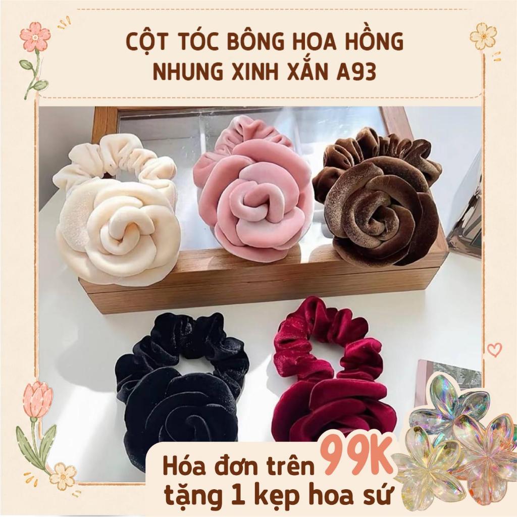 Scrunchie  bông hoa hồng nhung xinh xắn (cột tóc) A47