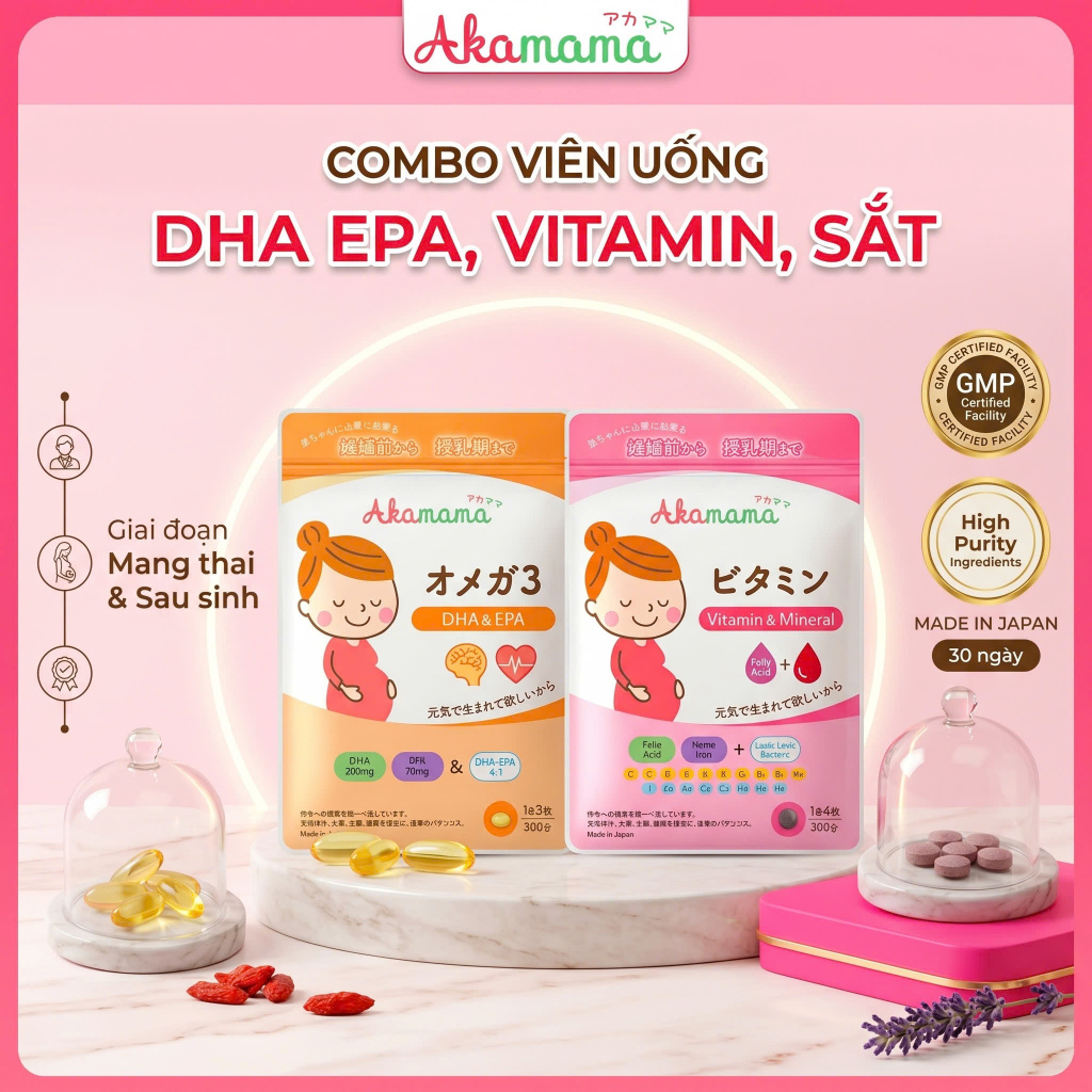 Sắt Acid Folic Vitamin Tổng Hợp Khoáng Chất DHA EPA Omega 3 Cho Mẹ Bầu Giúp Phát Triển Não Bộ Thai N