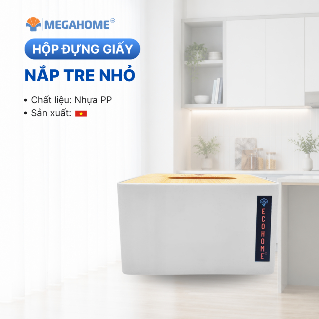 Hộp đựng giấy nắp tre nhỏ cao cấp Ecohome, chính hãng Megahome (giao ngẫu nhiên)