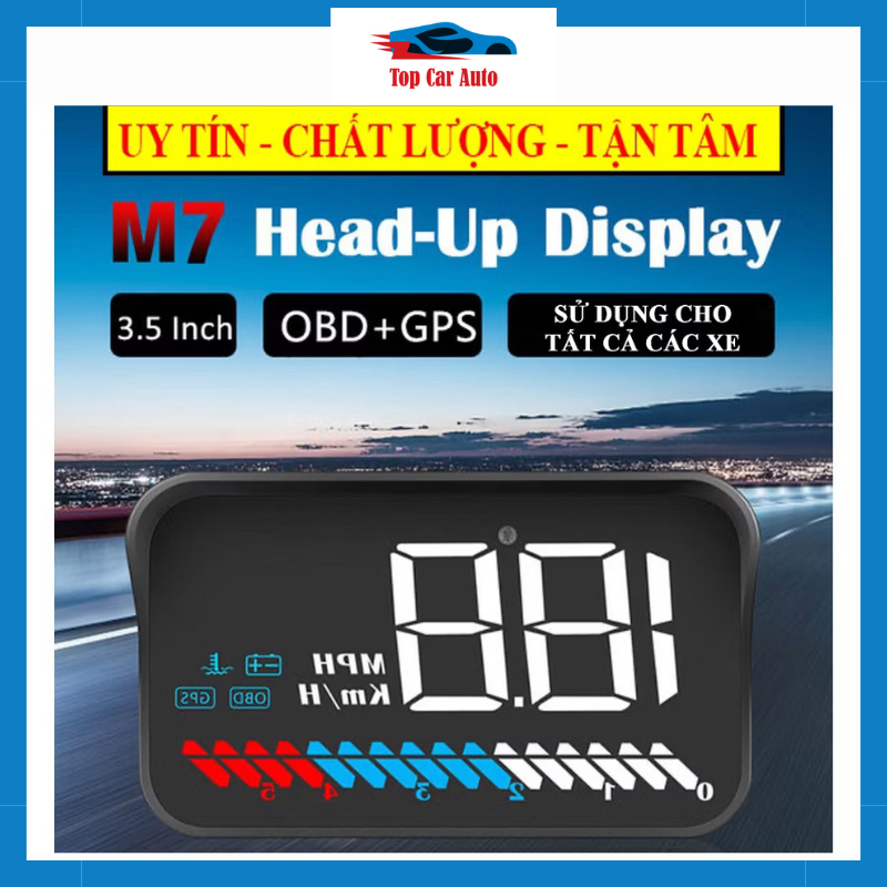 HUD M7 - Hiển Thị Tốc Độ Và Thông Tin Trên Kính Lái, Kết Nối OBD GPS, M7 Tốc Độ Cao