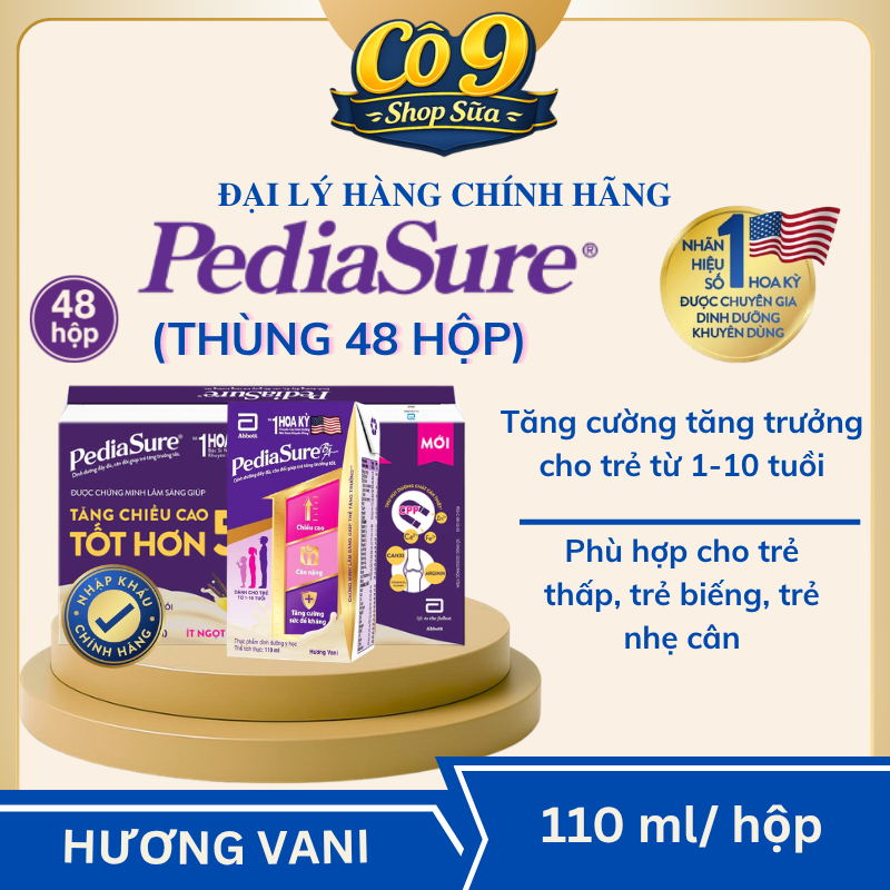 Thùng 48 Hộp - [110ml] Thực phẩm dinh dưỡng y học cho trẻ 1-10 tuổi : Pediasure hương vani 110ml