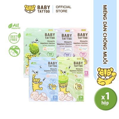 BABY TATTOO Miếng Dán Chống Muỗi, Đuổi Muỗi, Chiết Xuất Tự Nhiên Với Hương Thảo Dược Nhẹ Nhàng, 1 Hộp 24 Miếng