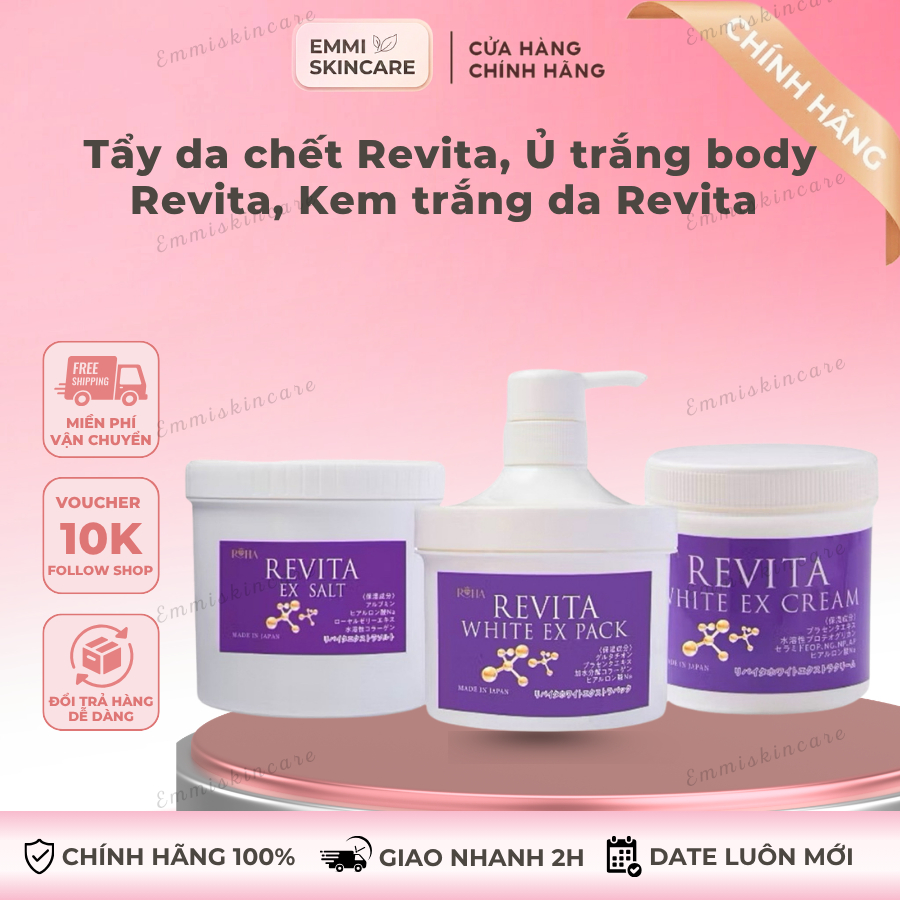 [Công Ty] Tẩy da chết Revita Ex Salt, Ủ trắng body Revita, Kem trắng da Revita