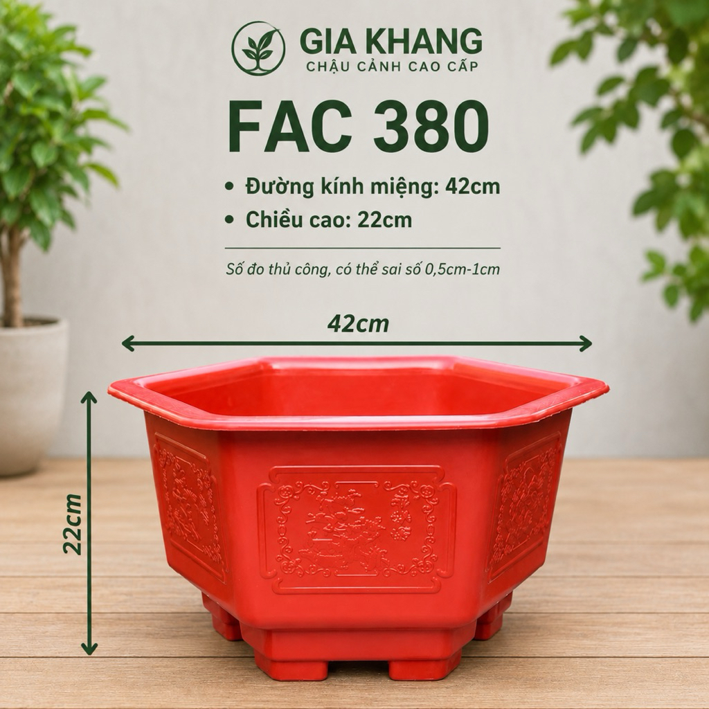 FAC380(42x22) Combo 5 Cái Chậu Nhựa Lục Giác Bon Sai FAC 380 - Kích Thước: 42cm x 22cm -VTNN Bảo Min