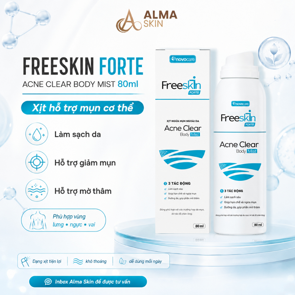 XỊT MỤN - FREESKIN Forte ACNE CLEAR BODY MIST 80ml - Almaskin