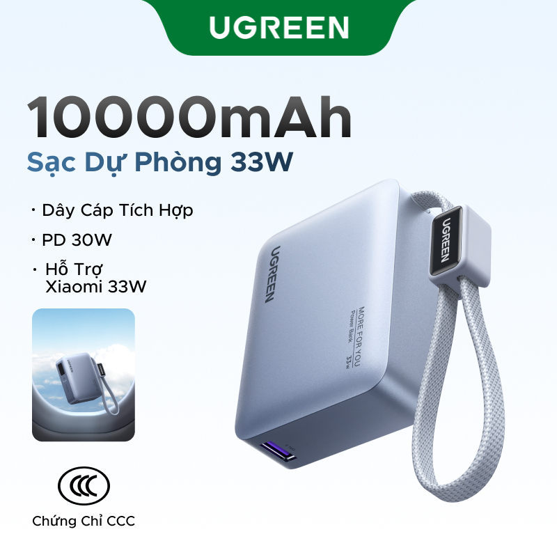 【CCC Ceretified】UGREEN Mini 33W 10000mAh Power Bank Xiaomi 33W PD30W USB-C * 2 + USB-A Đầu ra 3 cổng tích hợp Màn