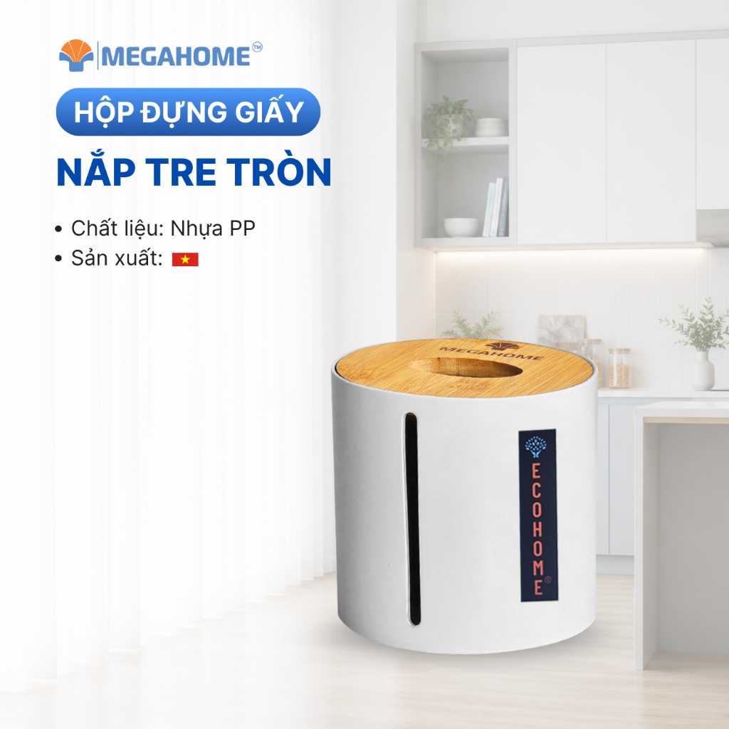 Hộp đựng giấy nắp tre đa năng hình tròn Ecohome, chính hãng Megahome (giao ngẫu nhiên)