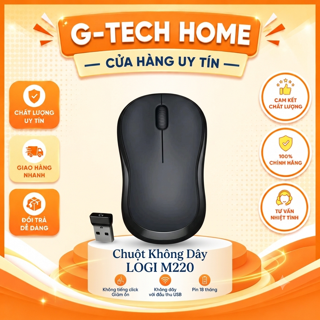 Chuột không dây Logitech M220 Silent Bluetooth văn phòng giảm ồn, kèm USB tặng pin
