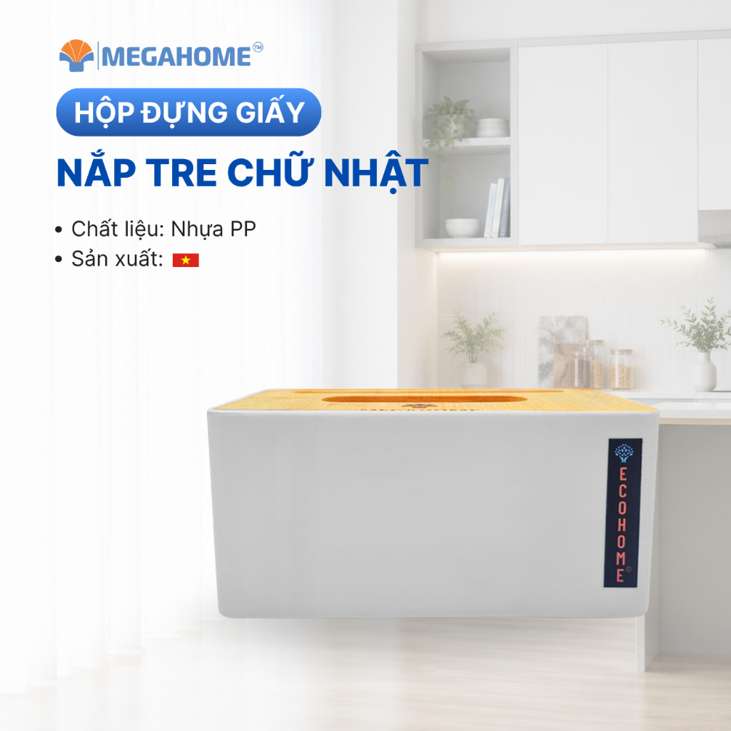 Hộp đựng giấy nắp tre đa năng hình chữ nhật Ecohome, chính hãng Megahome (giao ngẫu nhiên)