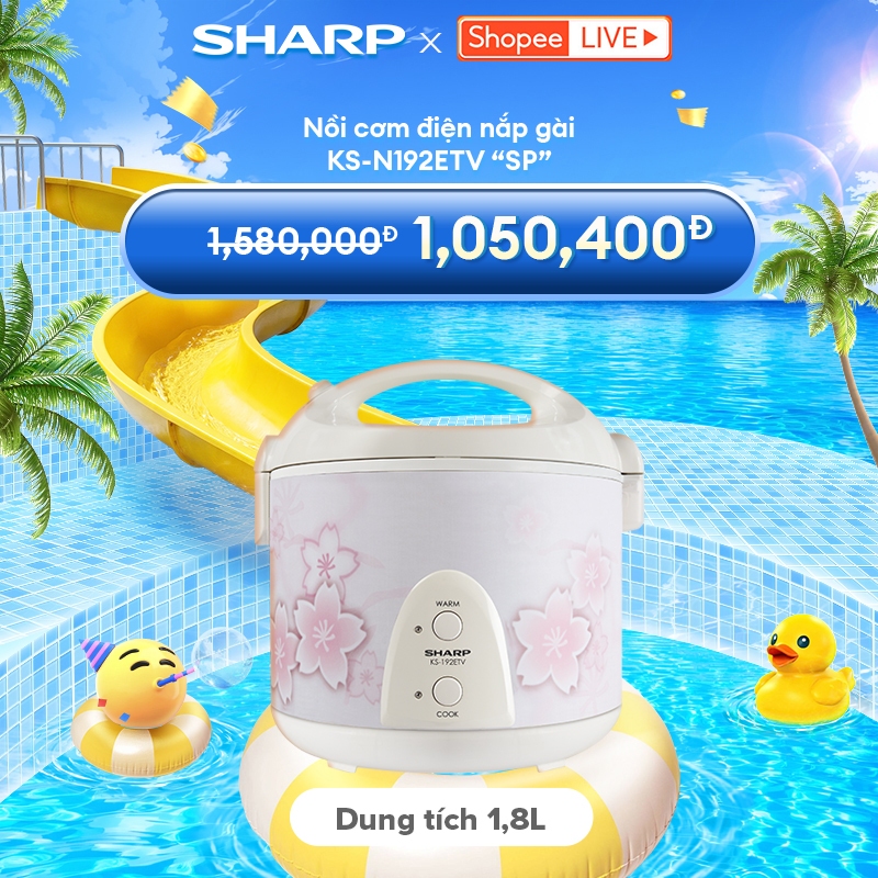 Nồi Cơm Điện Nắp Liền Sharp KS-N192ETV"SP" 1.8L, SX Thailand [ Lòng Nhôm Chống Dính]