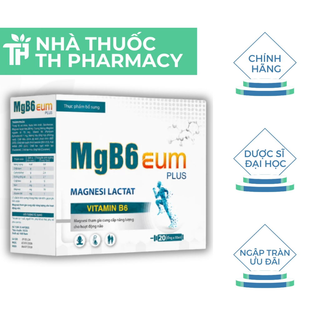 [☑️BAO CHECK] Magie B6 EUM Bổ Sung Magie Giảm Trằn Trọc Quấy Đêm Tăng Cường Sức Khỏe Hộp 20 ống TH P