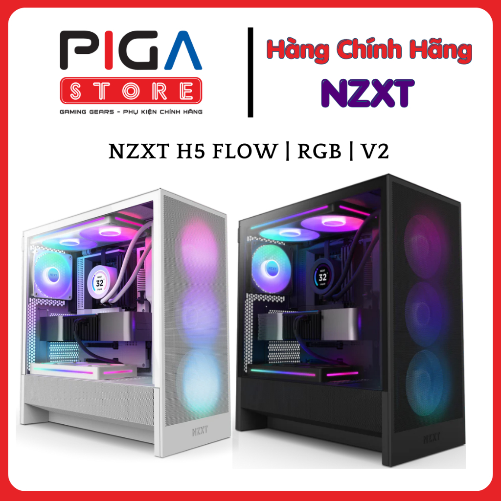 Vỏ Case Máy Tính NZXT H5 Flow V2 | RGB V2 |  Black / White Cường Lực Chính Hãng