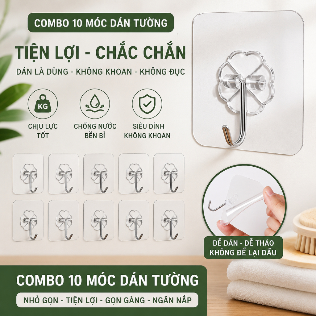 Combo 10 móc hít chịu lực đa năng siêu chắc
