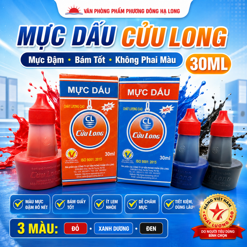 Mực Dấu Cửu Long 30ml Dùng Cho Dấu Cao Su Dấu Đồng Văn Phòng
