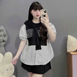 (Đủ size đến 100kg)Áo bầu Bigsize chất thô lụa phối len cực xinh