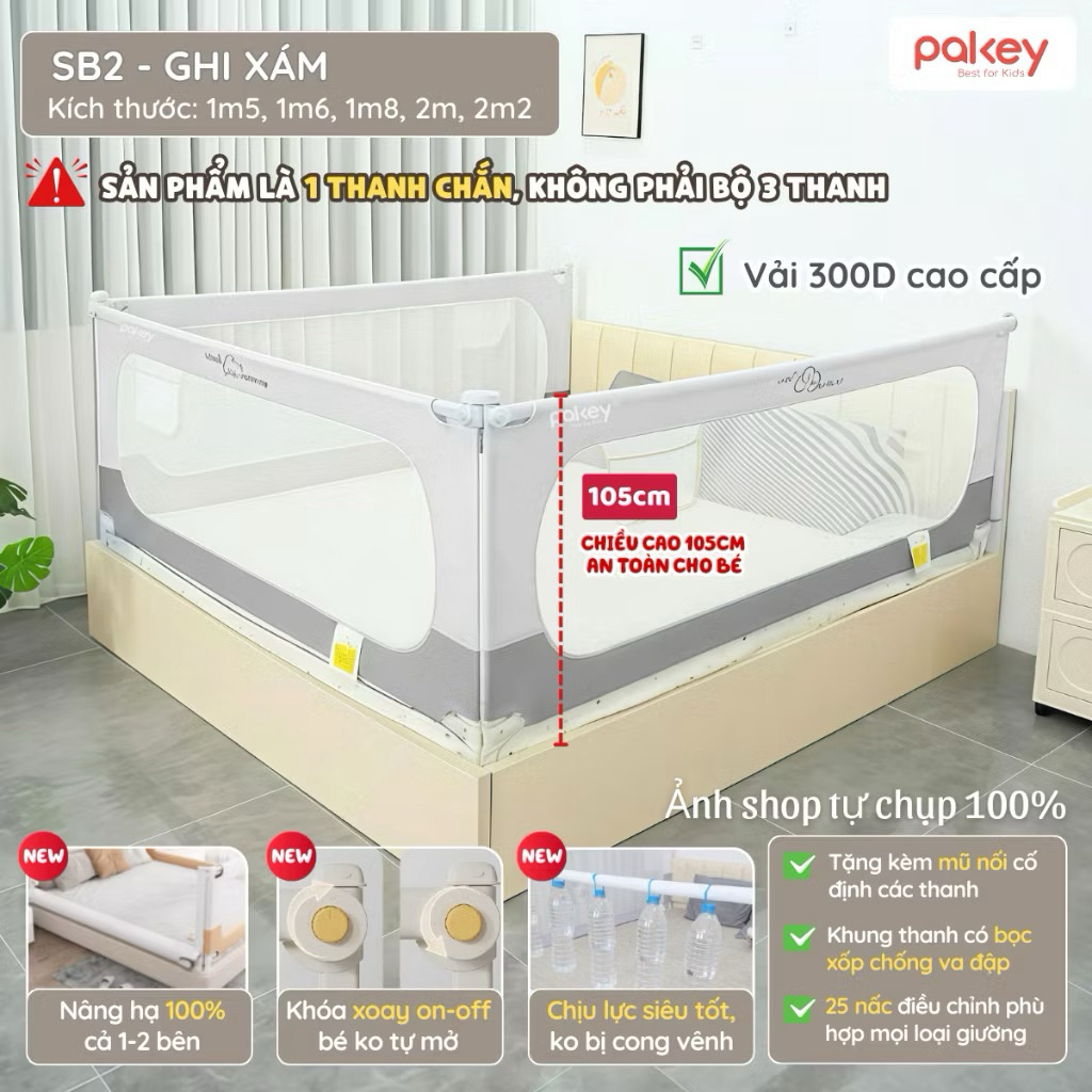 Thanh lý Thanh Chắn Giường Cao Cấp Parkey màu ghi sz 2met