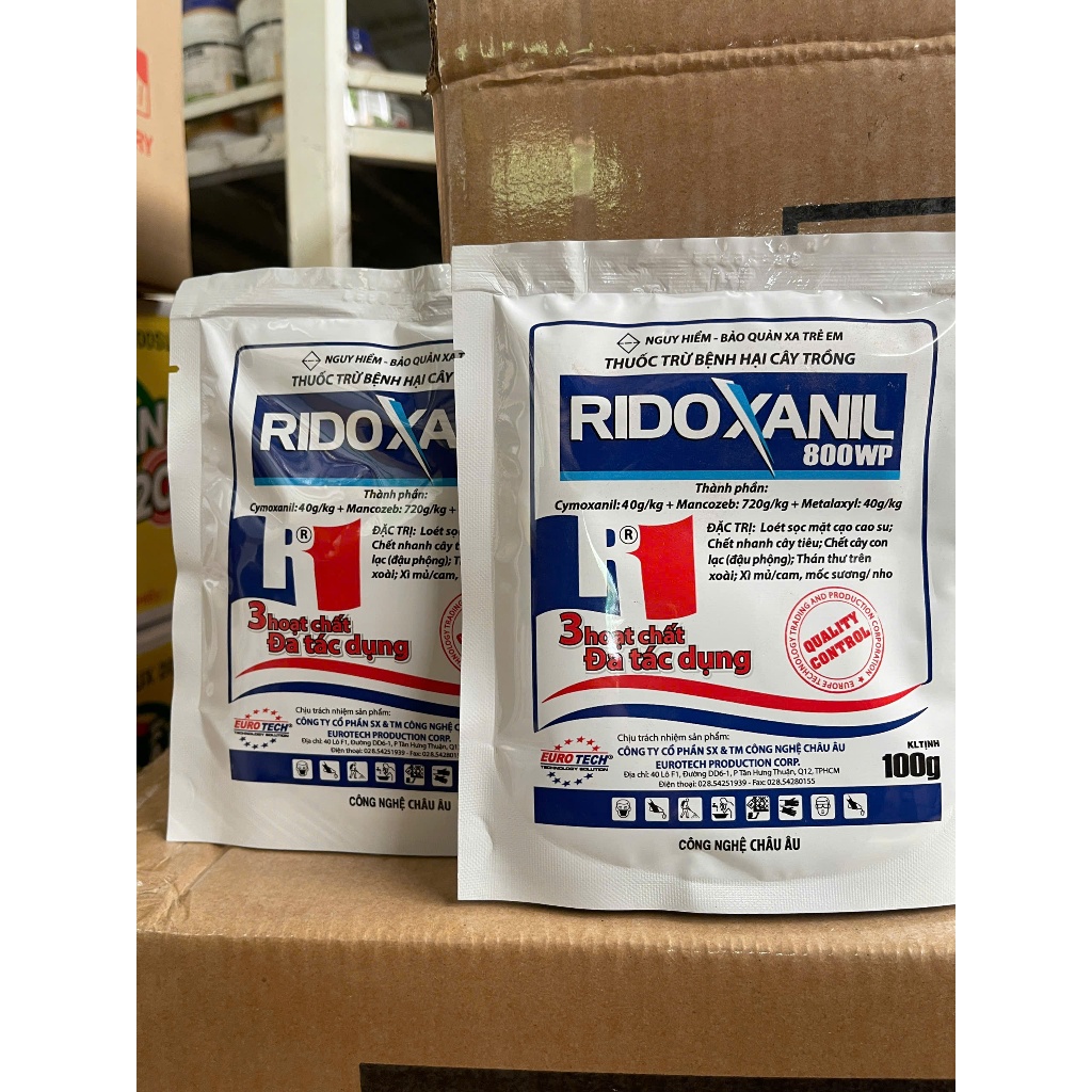 RIDOXANIL 800WP - Sản Phẩm Xử Lí Loét Sọc Mặt Cạo Cao Su Gói 100g