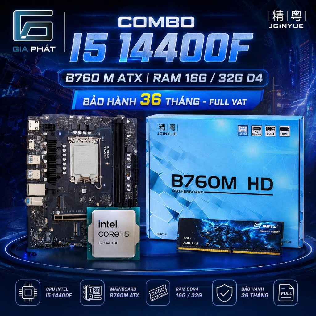 Combo I5 14400F | Main B760 M ATX | Ram 16G 32G D4 - BH 36 tháng - FULL VAT - chiến game đỉnh cao