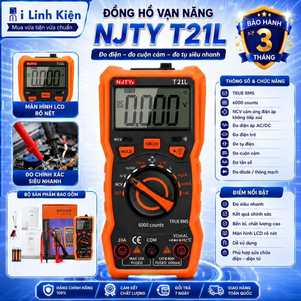NJTY T21L Đồng hồ vạn năng đo điện đo cuộn cảm đo tụ siêu nhanh bền bỉ chất lượng cao ilinhkien